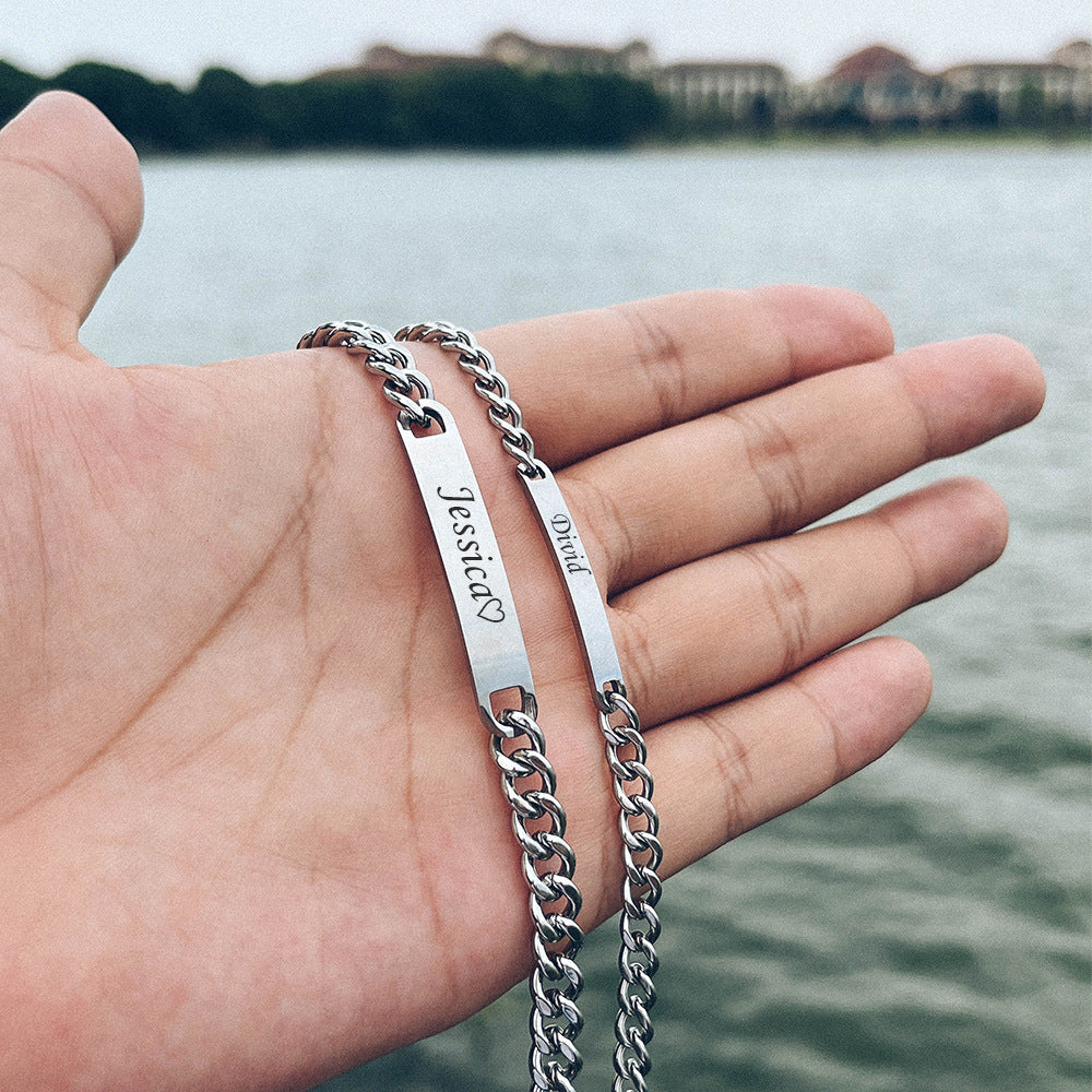 ESME Engraved Stainless Steel Couple Bracelet