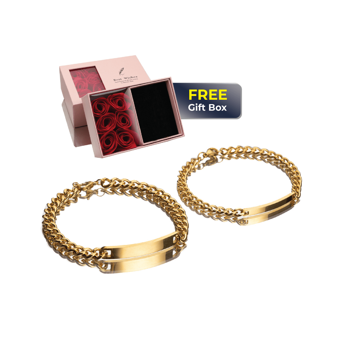 Gold custom engraved couple bracelet with gift box