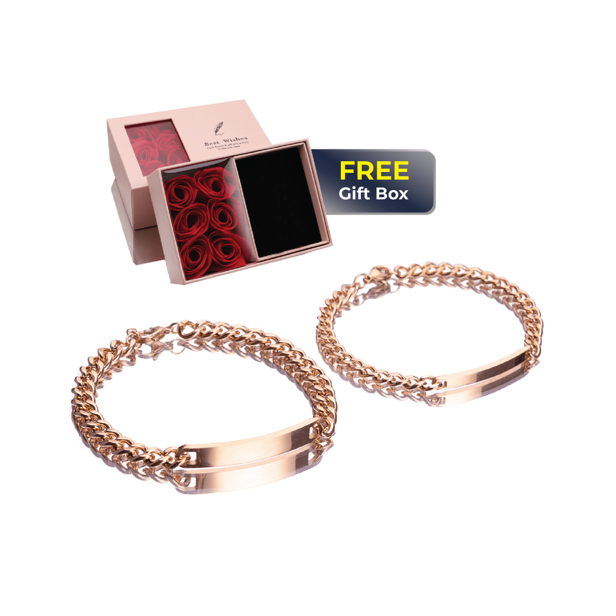Rose gold custom engraved couple bracelet with gift box
