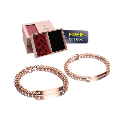 Rose gold custom engraved couple bracelet with gift box
